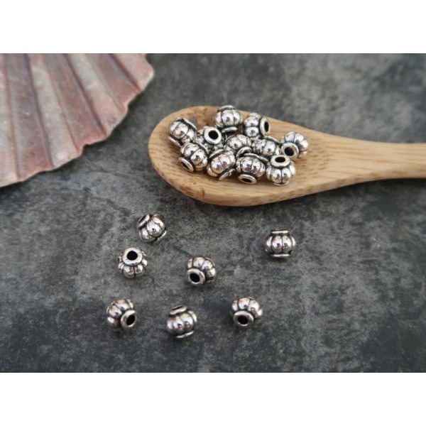 5x6 mm, Perles intercalaires citrouilles rondes, Perles ethnique en métal argenté, 20 pcs - Photo n°2