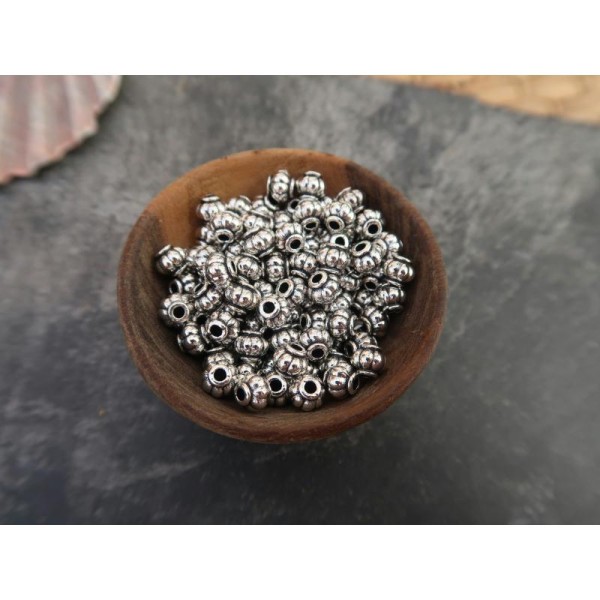 5x6 mm, Perles intercalaires citrouilles rondes, Perles ethnique en métal argenté, 20 pcs - Photo n°3