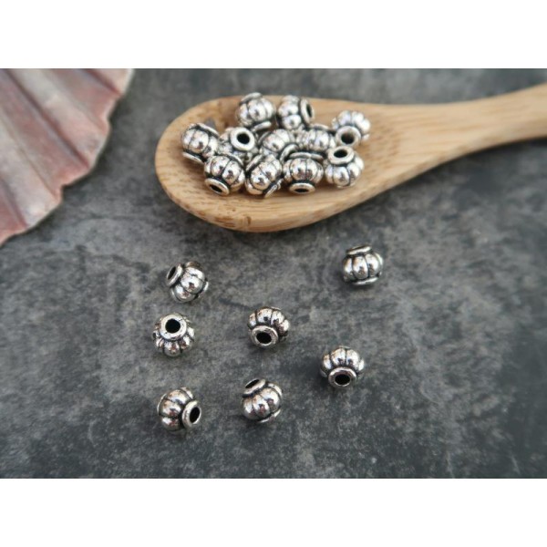 5x6 mm, Perles intercalaires citrouilles rondes, Perles ethnique en métal argenté, 20 pcs - Photo n°4