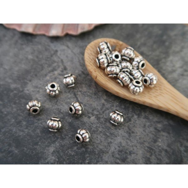 5x6 mm, Perles intercalaires citrouilles rondes, Perles ethnique en métal argenté, 20 pcs - Photo n°1