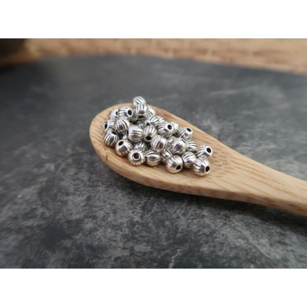 Perles intercalaires rondes, Perles citrouille, Perles ethniques, Métal argenté, 3 mm, 50 pcs - Photo n°1