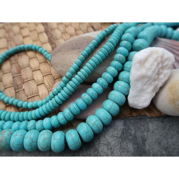 10x5 mm, Perles disques rondelles en pierre turquoise howlite, bleu turquoise veiné, 10 pcs - Photo n°3