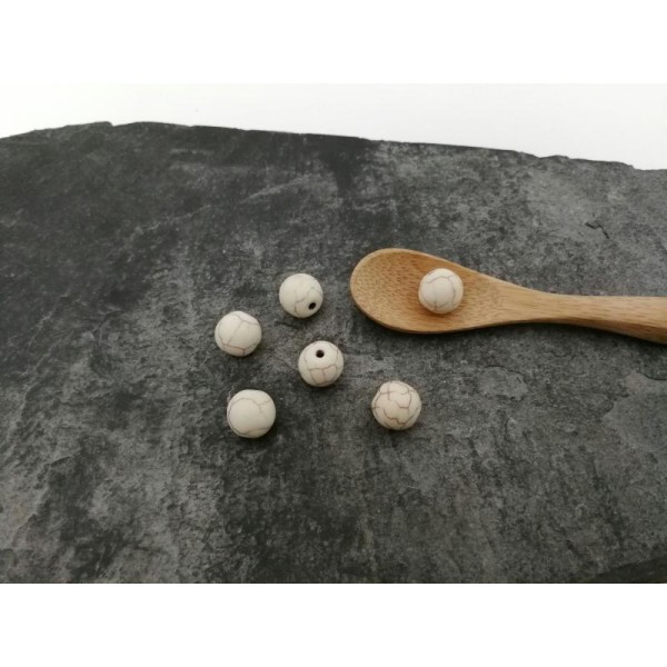 10 mm, Perles intercalaires en pierre, Perles rondes en pierre howlite blanches, 10 pcs - Photo n°1