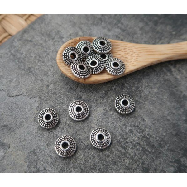 Perles rondelles soucoupes coupelles rondes de 8 mm en métal argenté, 10 pcs - Photo n°1