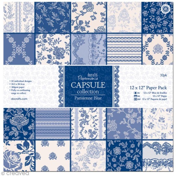 Papier scrapbooking Papermania - Parisienne blue 30,5 x 30,5 cm - 32 feuilles - Photo n°1