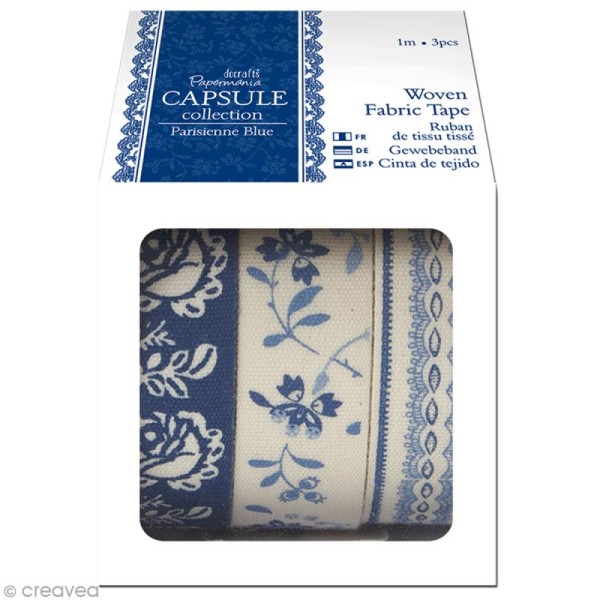 Fabric tape tissu - Parisienne blue - Assortiment 3 rouleaux de 1 mètre - Photo n°1