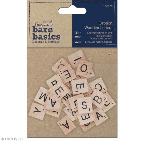 Lettre en bois style Scrabble - Bare Basics - 2 x 2 cm - 30 pièces - Photo n°1