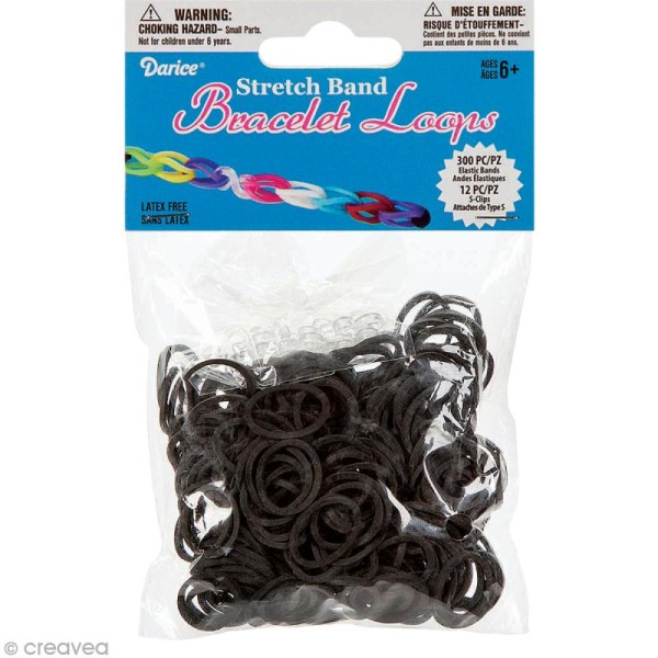 Recharge bracelet Loops 300 élastiques - Noir + 12 fermoirs - Photo n°1