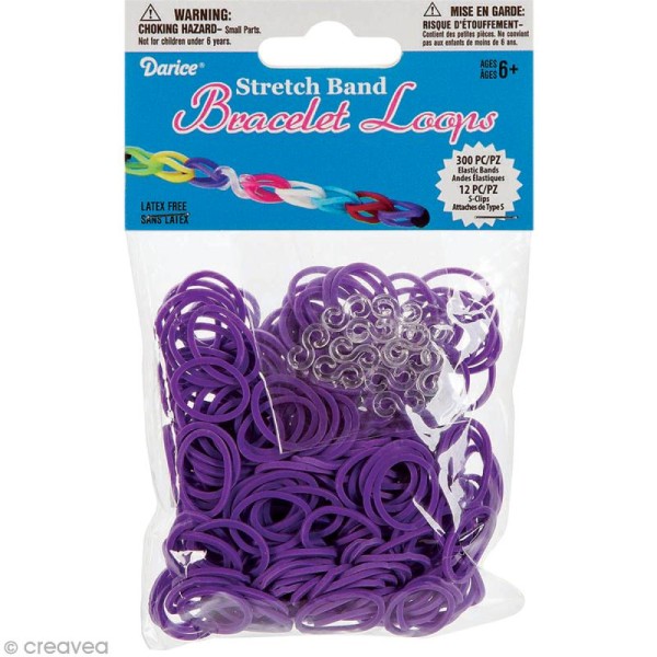 Recharge bracelet Loops 300 élastiques - Violet + 12 fermoirs - Photo n°1