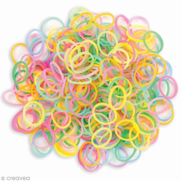 Recharge bracelet Loops 300 élastiques - Assortiment pastel phosphorescent + 12 fermoirs - Photo n°3