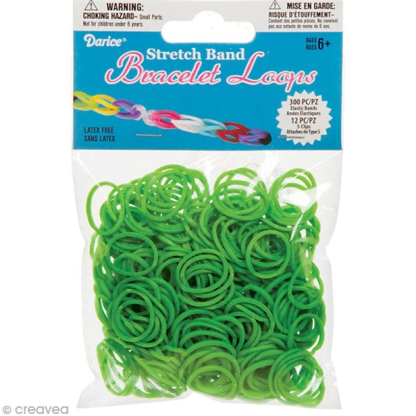 Recharge bracelet Loops 300 élastiques - Vert herbe + 12 fermoirs - Photo n°1