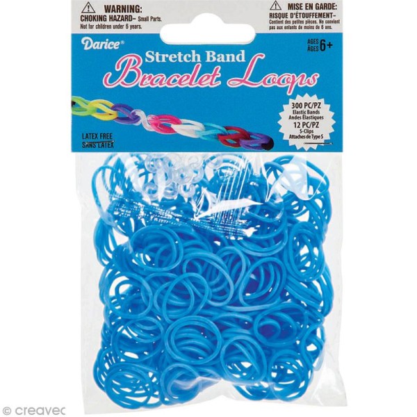Recharge bracelet Loops 300 élastiques - Bleu clair + 12 fermoirs - Photo n°1