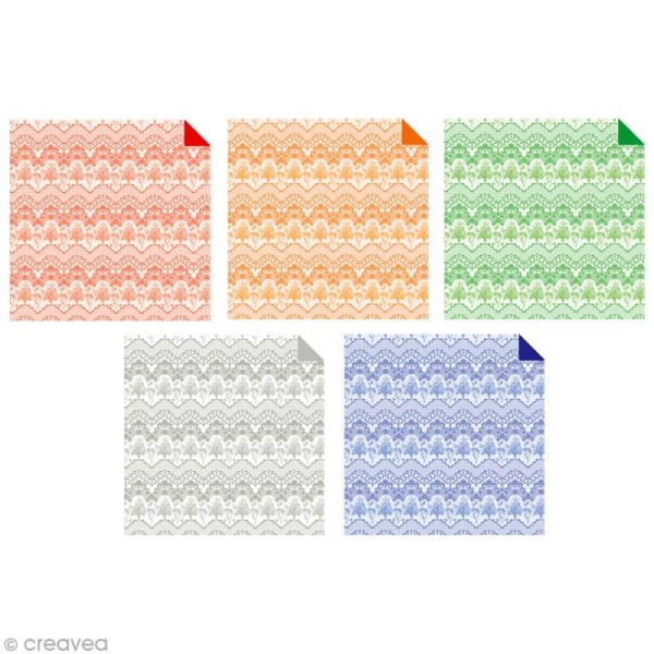 Papier Origami Japonais - Assortiment 20 feuilles - Dentelles - 15 x 15 cm - Photo n°5