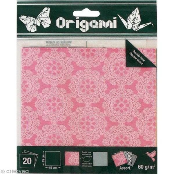 Papier Origami Japonais - Assortiment 20 feuilles - Dentelles - 15 x 15 cm - Photo n°1