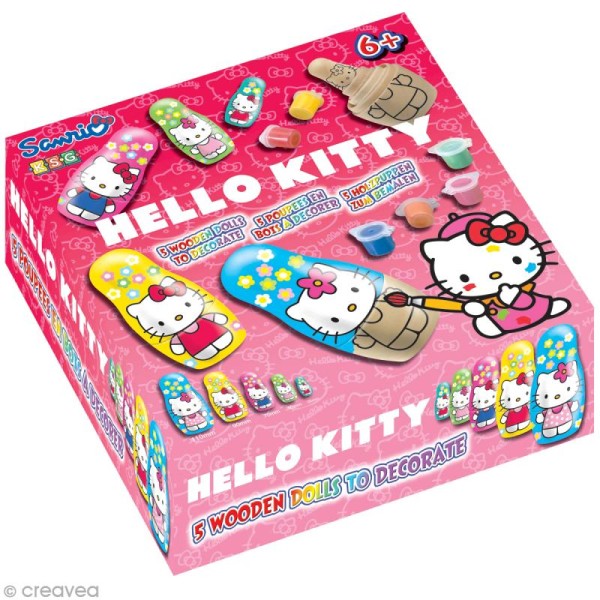 Kit poupée en bois à peindre - Hello Kitty x 5 - Photo n°1