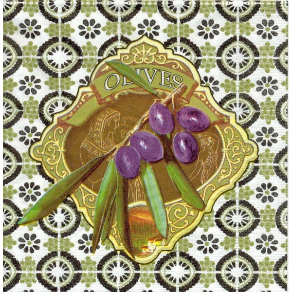 4 Serviettes en papier Olives Mosaique Format Lunch Decoupage Decopatch 6690 PPD - Photo n°1