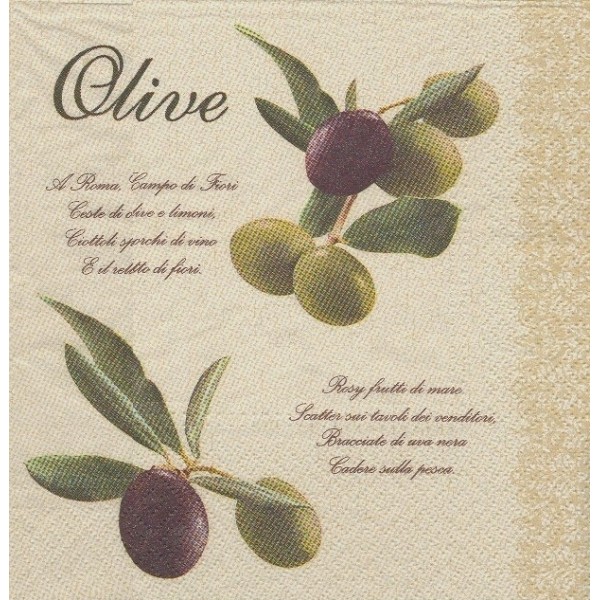 4 Serviettes en papier Branches d'Olivier Olives Format Lunch Decoupage Decopatch SDL-038000 Paw - Photo n°1