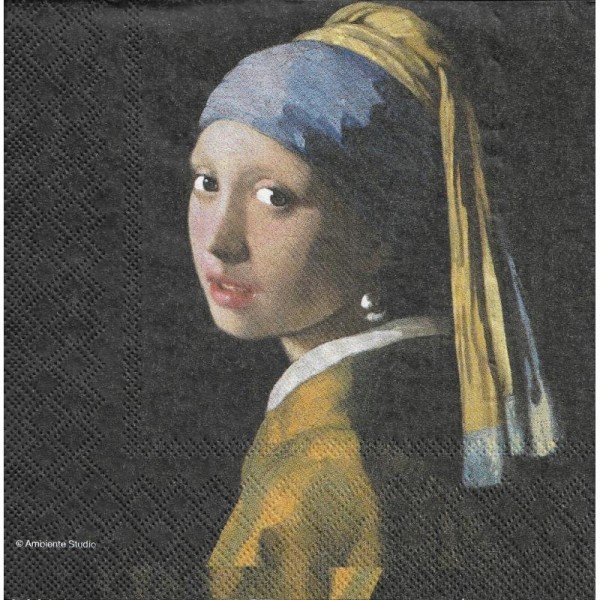 4 Serviettes en papier La Jeune Fille à la perle Johannes Vermeer Format Lunch - Photo n°1