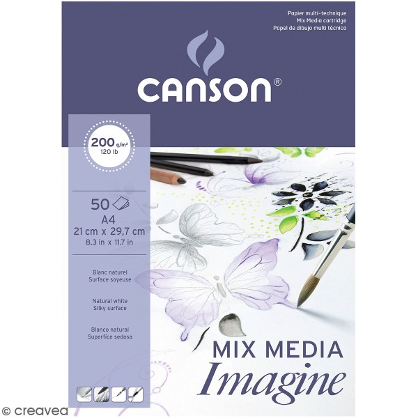 Papier multi-techniques Canson - Mix Media Imagine -  A4 - 50 feuilles - Photo n°1