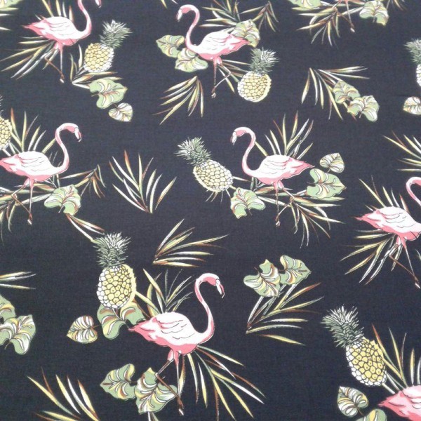 Tissu coton flamingo noir - Photo n°1