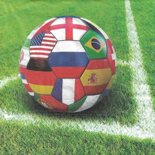 4 Serviettes en papier Ballon Football Mondial Format Lunch - Photo n°1