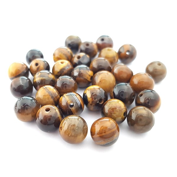 Perles pierre semi précieuse naturelle oeil de tigre grade AB Marron8 mm  lot de 10 perles - Perle semi-précieuse bijoux - Creavea