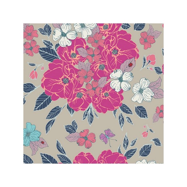 Tissu coton Popeline imprimé fleurs roses et bleues ART GALLERY DESIGNER  .x1m - Photo n°1