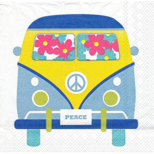4 Serviettes en papier Bus Voyage Hippie Format Lunch - Photo n°1
