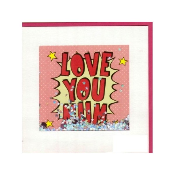 Carte à secouer Love You Mum avec étoiles et confettis 12x12 avec Enveloppe - Photo n°1