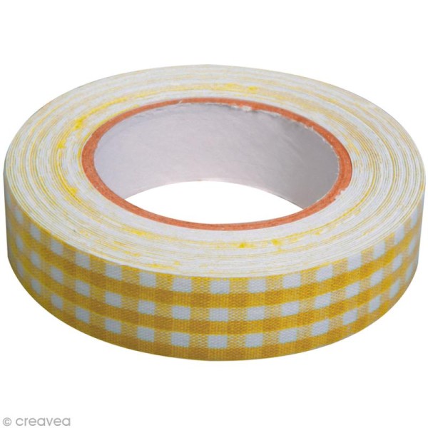 Fabric tape thermofixable - carreaux jaunes soleil - 15 mm x 5 m - Photo n°2