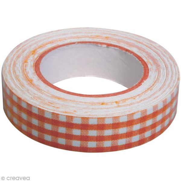 Fabric tape thermofixable - carreaux oranges foncés - 15 mm x 5 m - Photo n°2
