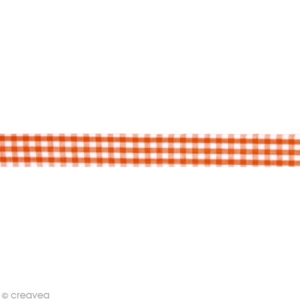 Fabric tape thermofixable - carreaux oranges foncés - 15 mm x 5 m - Photo n°1