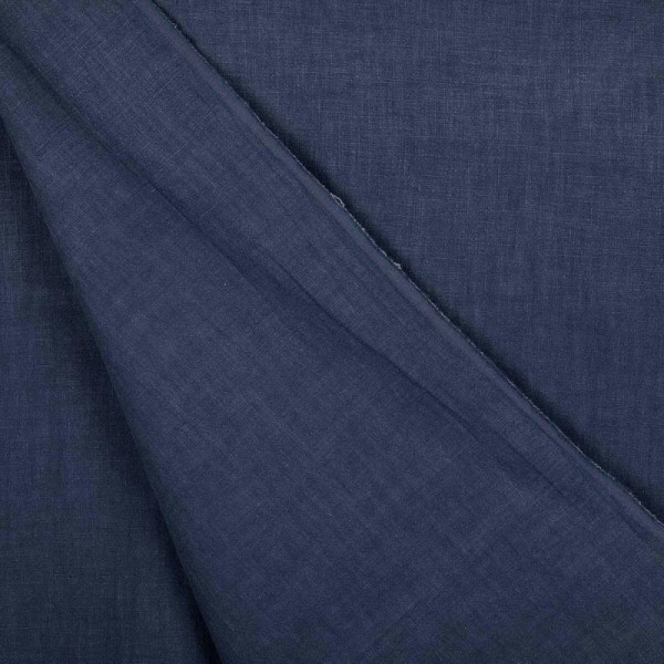 Tissu lin lavé uni - Bleu jean - Photo n°1