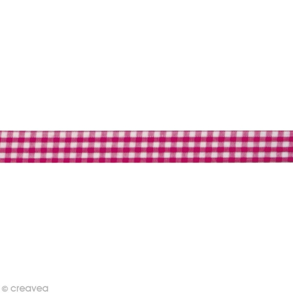 Fabric tape thermofixable - carreaux roses fuchsia - 15 mm x 5 m - Photo n°1