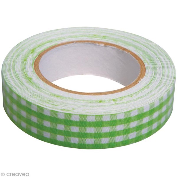 Fabric tape thermofixable - carreaux verts mai - 15 mm x 5 m - Photo n°2