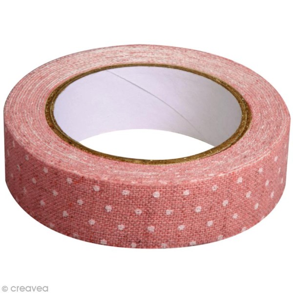 Fabric tape thermofixable - rose clair pois blancs - 15 mm x 5 m - Photo n°2