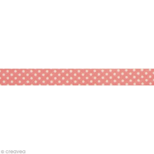 Fabric tape thermofixable - rose clair pois blancs - 15 mm x 5 m - Photo n°1
