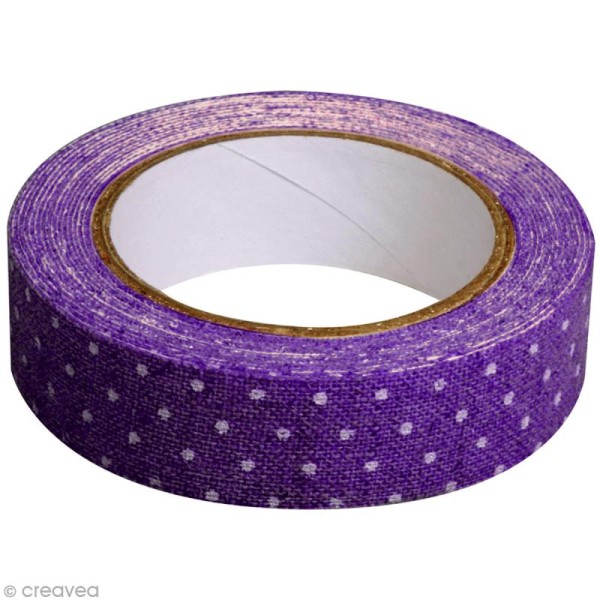 Fabric tape thermofixable - violet pois blancs - 15 mm x 5 m - Photo n°2
