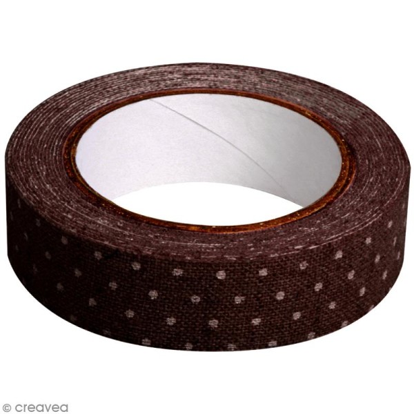 Fabric tape thermofixable - marron pois blancs - 15 mm x 5 m - Photo n°2