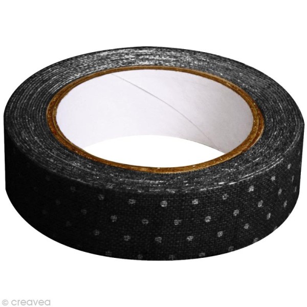 Fabric tape thermofixable - noir pois blancs - 15 mm x 5 m - Photo n°2