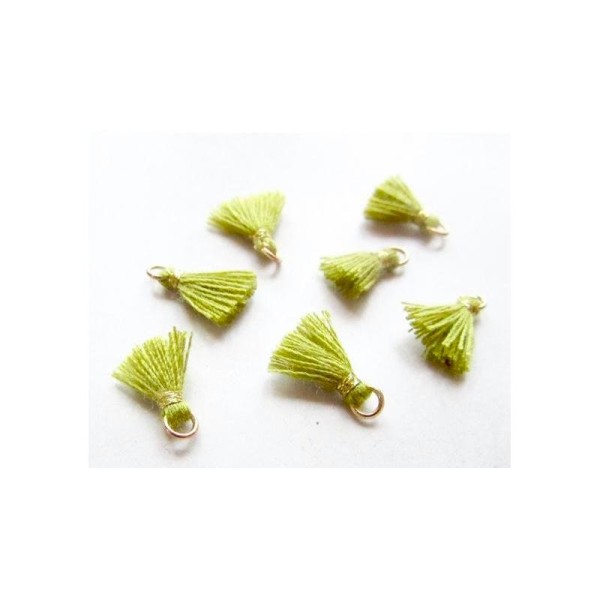 Pompon coton vert olive, 1cm, attache dorée - Photo n°1