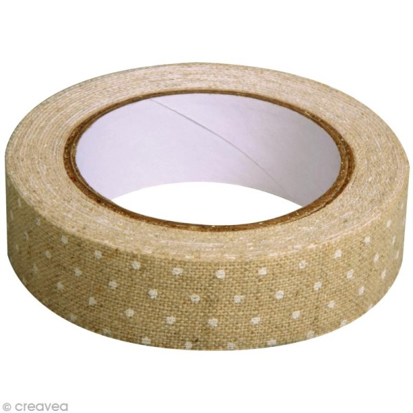 Fabric tape thermofixable - aspect lin beige à poids blancs - 15 mm x 2,5 m - Photo n°2