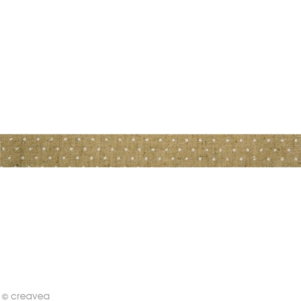 Fabric tape thermofixable - aspect lin beige à poids blancs - 15 mm x 2,5 m - Photo n°1