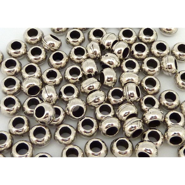 50 Plaqué Argent Métal Perles 6 mm grand trou