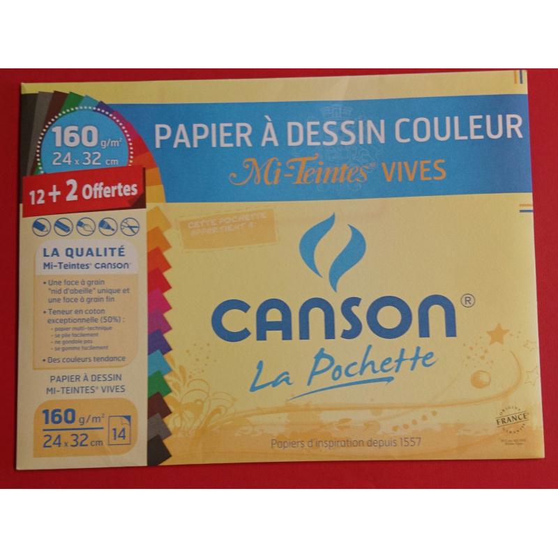 Pochette papier dessin Canson Couleurs Vives 24x32 150 gr/m² 