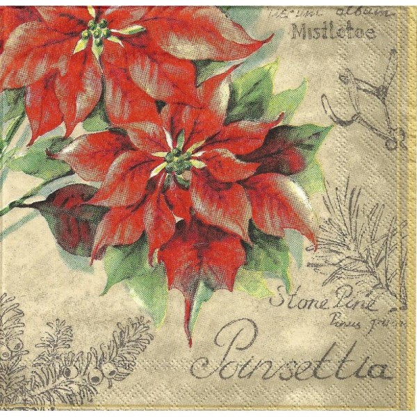 4 Serviettes en papier Fleurs de Noël Poinsettia Format Cocktail - Photo n°1