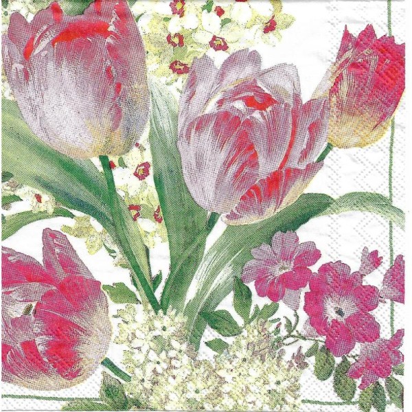 4 Serviettes en papier Bouquet de Tulipes Format Cocktail - Photo n°1