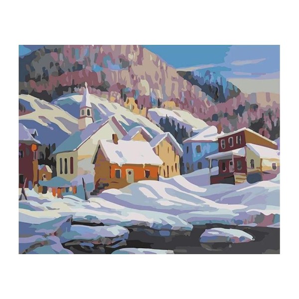Kit de peinture par numéros - Village de montagne - 50x40cm - Photo n°1