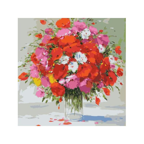 Kit de peinture par numéros - Bouquet rouge et blanc - 50x40cm - Photo n°1