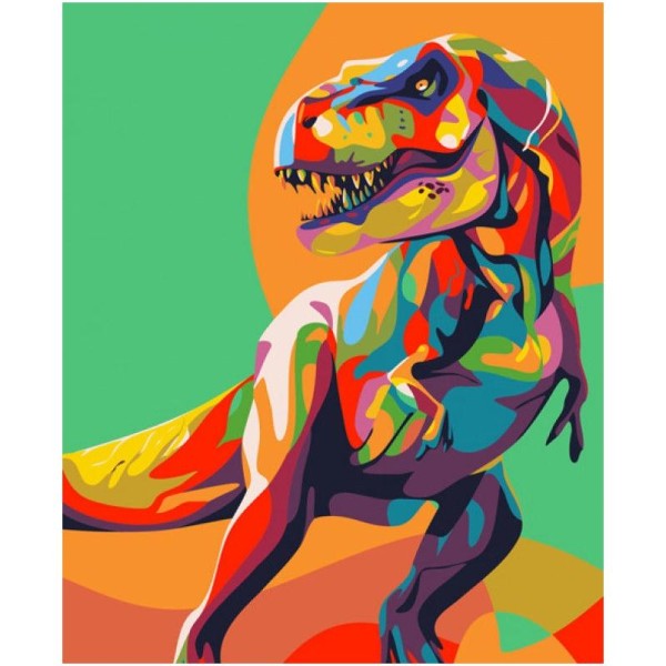 Kit de peinture par numéros - Dinosaure arc-en-ciel - 50x40cm - Photo n°1